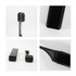 A foldable travel toothbrush in black, featuring a compact case and bristle head in multiple angles.