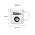 A frosted glass mug featuring a tyre design and a logo, with dimensions of 300ml capacity.