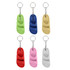 A collection of six Slides Shape Keyrings in red, blue, yellow, green, pink, and white, each attached to a metal chain.