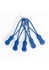 Five blue Zippies clothing accessory clips with elastic loops. Each clip features a smooth, rounded shape.
