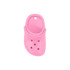 A pink clog shoe fridge magnet features a classic design with ventilation holes and a back strap.