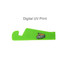 A V-shaped iPhone and iPad stand in bright green with a logo on one side.