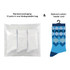 Three pairs of blue work socks packaged in a biodegradable bag, featuring a diamond pattern and a custom header card.
