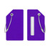 A purple soft silicone luggage tag with a metal loop and a clear window for identification.
