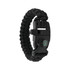 A black 3-in-1 emergency survival bracelet featuring a whistle and compass, designed for outdoor use.