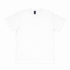 A plain white t-shirt with a crew neck and short sleeves, featuring a logo on the label.