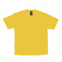 A yellow t-shirt with a round neckline and short sleeves, featuring a logo on the back near the neck.