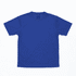 A blue t-shirt with short sleeves, featuring a logo on the inside label.
