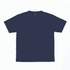 A navy blue t-shirt with a crew neckline and short sleeves, featuring a logo on the back.