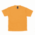 An orange T-shirt with short sleeves, featuring a logo on the neckline.