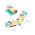 Custom pattern woven socks in yellow with grey and blue accents, featuring a playful design of small animals.