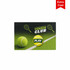 A promotional card featuring a tennis theme, with images of a tennis ball and racket against a green background.