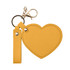 A heart-shaped compact mirror in bright yellow, attached to a keychain with a clip and strap.