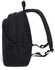 A black backpack featuring a zip closure, padded shoulder straps, and a mesh side pocket. It has a logo on it.