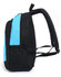 A black and blue backpack featuring a side mesh pocket and adjustable straps, with a logo present.