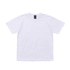 A plain white short-sleeve T-shirt with a logo on the label.