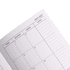 A weekly diary in shades of white and grey, featuring a monthly calendar layout with space for notes.