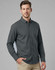A men's long-sleeve smart casual shirt in dark grey, featuring a collar and a button-up front. It has a logo.