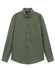 A long-sleeve cotton blend shirt in olive green with a button-up front and chest pocket. It features a brand logo.