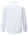 A white long-sleeve shirt with a collar and buttoned cuffs, featuring a logo on the back.