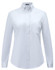 A white long-sleeved cotton blend shirt for women with a collar and a pocket on the chest. It features a logo.
