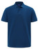A men's short-sleeve polo in a deep navy blue, featuring a classic collar and a logo on the chest.