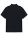 A navy blue men's classic cotton/poly pique short sleeve polo shirt featuring a collar and a logo.