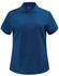 A navy blue ladies' classic cotton/poly pique short sleeve polo with a collar and a logo.