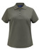 A ladies' short-sleeve polo in olive green with a collar and a button placket. It features a logo on the chest.