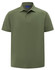 A short-sleeved polo shirt in olive green, featuring a collar and a logo on the chest.