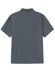A grey men's polo shirt with a classic collar and short sleeves, featuring a logo on the back.