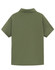 A green ladies' high performance polo shirt with a collar and short sleeves, featuring a logo on the back.