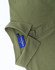 A khaki green ladies' polo shirt with a collar and a branded label.