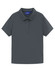 A grey high-performance polo shirt with a classic collar. It features a logo on the tag.