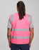 A pink high-visibility safety vest with reflective stripes, featuring ID and utility pockets. No visible branding.