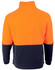 A Hi-Vis polar fleece full zip jacket featuring an orange upper section and navy blue lower section, with a logo.