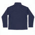 A navy softshell jacket with a high collar and long sleeves, featuring a logo on the back.