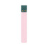 A customised PU bookmark in pink and green, featuring a button closure at the top.