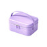 A portable mini suitcase in a light purple hue with a zip closure and a handle for easy carrying.