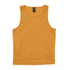 A gold singlet featuring a simple design and a tag with a logo.