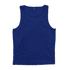 A blue singlet with a sleeveless design, featuring a logo on the inside label.