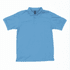 A light blue polo shirt with a collar and three buttons, featuring a logo on the label.