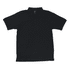 A black polo shirt featuring a collar and three buttons, with a small logo on the front.