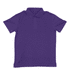 A purple polo shirt with a collar and three buttons, featuring a logo on the chest.