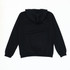 A black hoodie with a hood, featuring long sleeves and a plain back design.