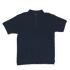 A navy polo shirt featuring a collar and three buttons, with a logo on the left side.