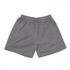 Grey shorts made from lightweight fabric, featuring an elastic waistband and a logo.