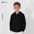 A zip hood in black with a hood, featuring a logo and various colour options available.