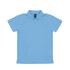 A light blue polo shirt with a classic collar and a logo on the label.