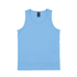 A light blue youth singlet with a plain design and a branding label at the neckline.